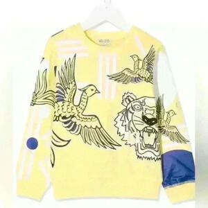 NWT Kids' Bird And Tiger‎ Print Sweatshirt unisex size 6/116 in yellow/ blue.